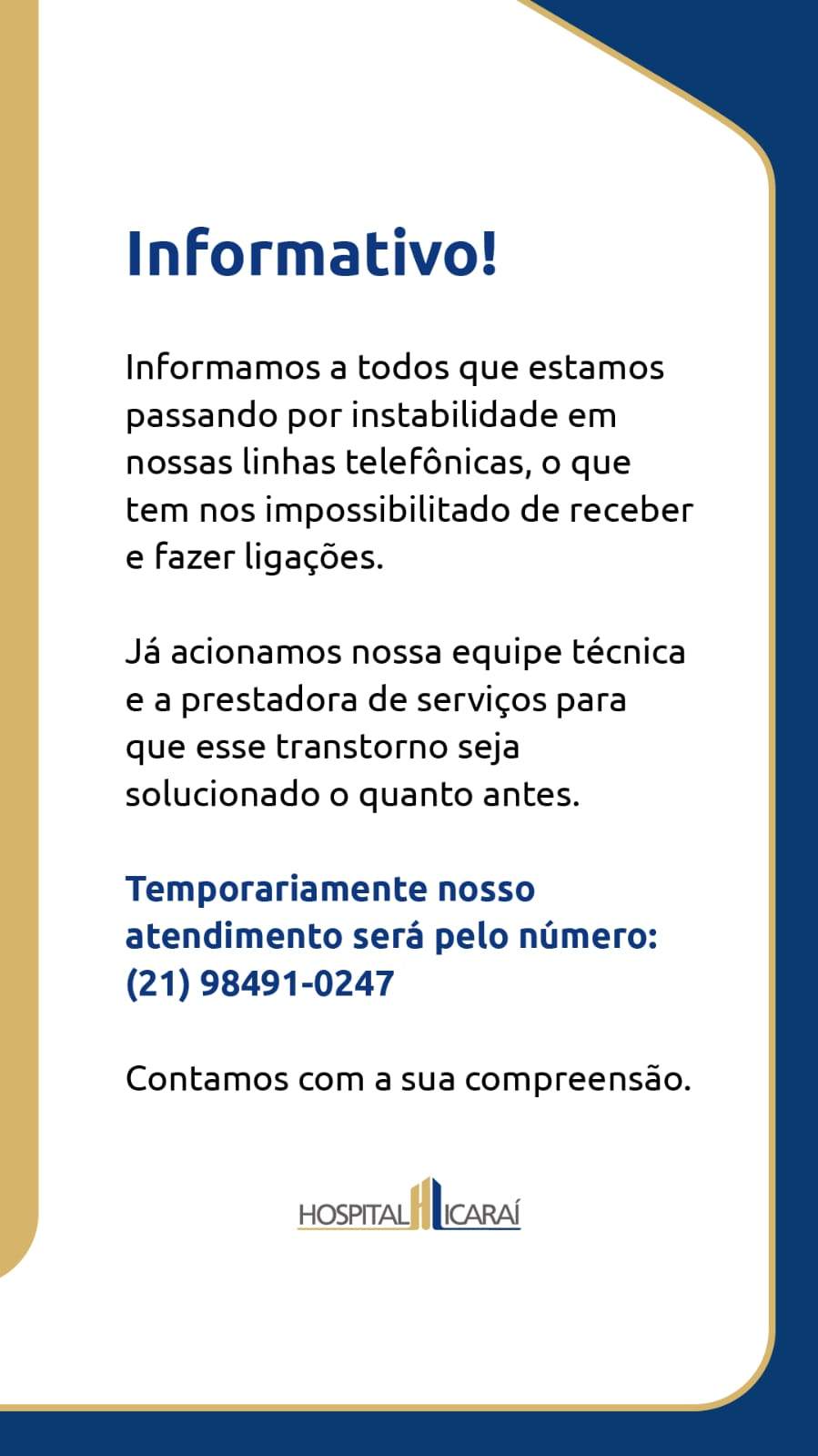 Aviso problemas na telefonia